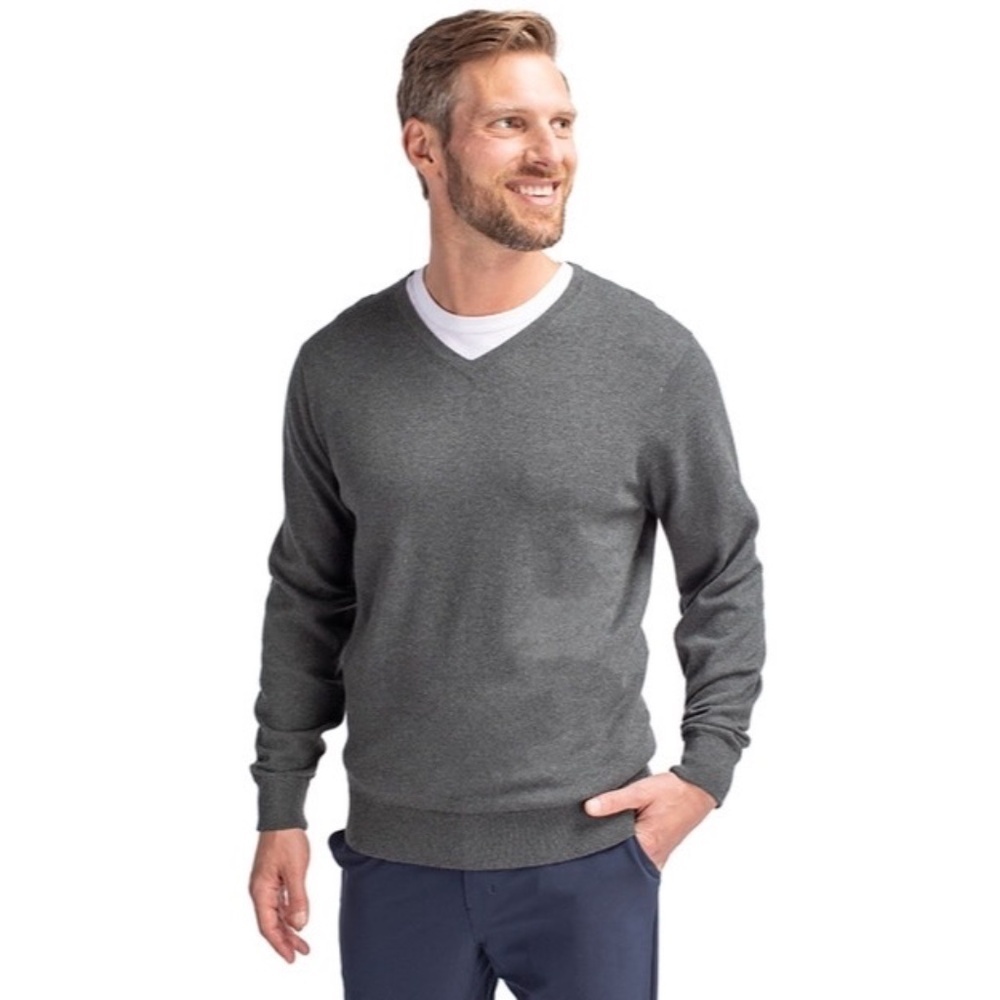 Cutter and Buck Sz L Gray Lakemont Stretch Cotton V Neck‎ Pullover Sweater
